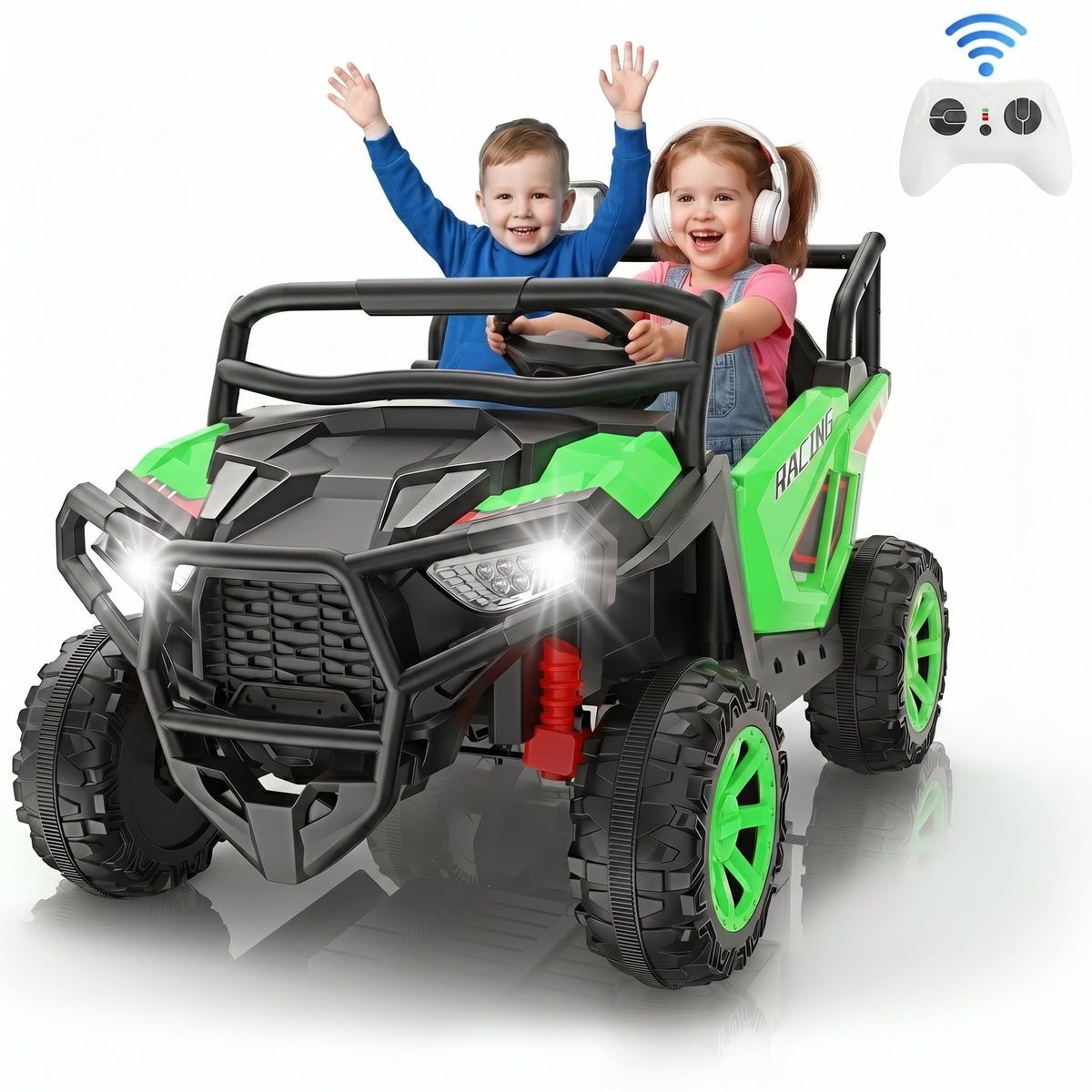 Funcid 24 Volt Ride on Cars, 2-Seater Ride on Toys with Remote Control, 400W Electric Car, Ride on UTV w/ Bluetooth, MP3, Suspension, Seat Belts, Volume Adjustment, Black