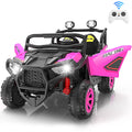 Funcid 24 Volt Ride on Toys, 2-Seater Ride on Cars with Remote Control, 400W Electric Car, Ride on UTV w/ Bluetooth, MP3, Seat Belts, Volume Adjustment, Suspension, Pink