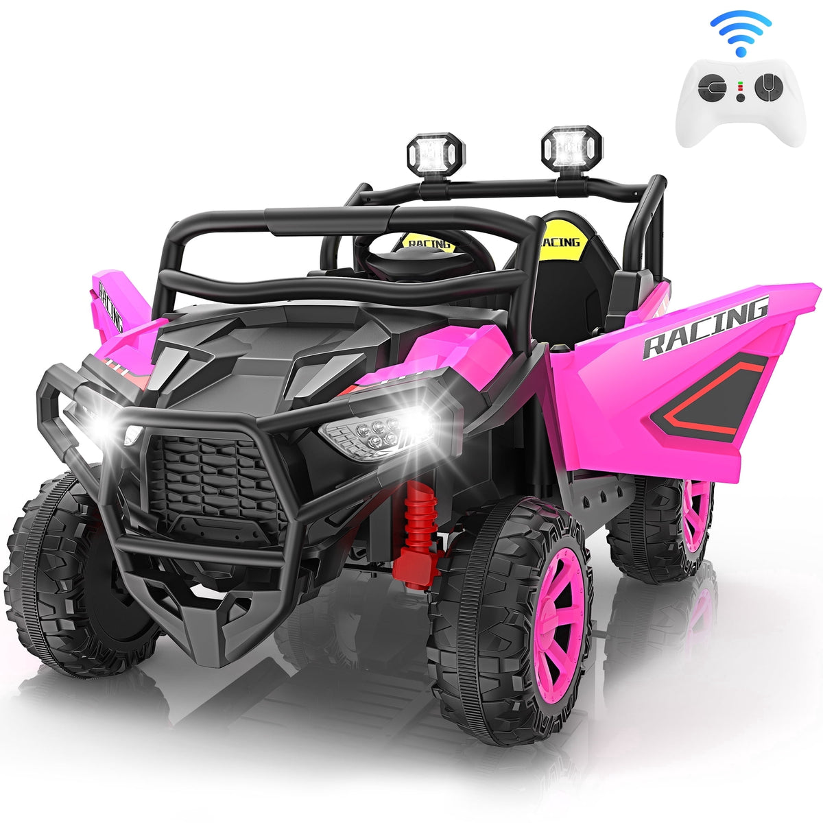 Funcid 24 Volt Ride on Cars, 2-Seater Ride on Toys with Remote Control, 400W Electric Car, Ride on UTV w/ Bluetooth, MP3, Suspension, Seat Belts, Volume Adjustment, Black