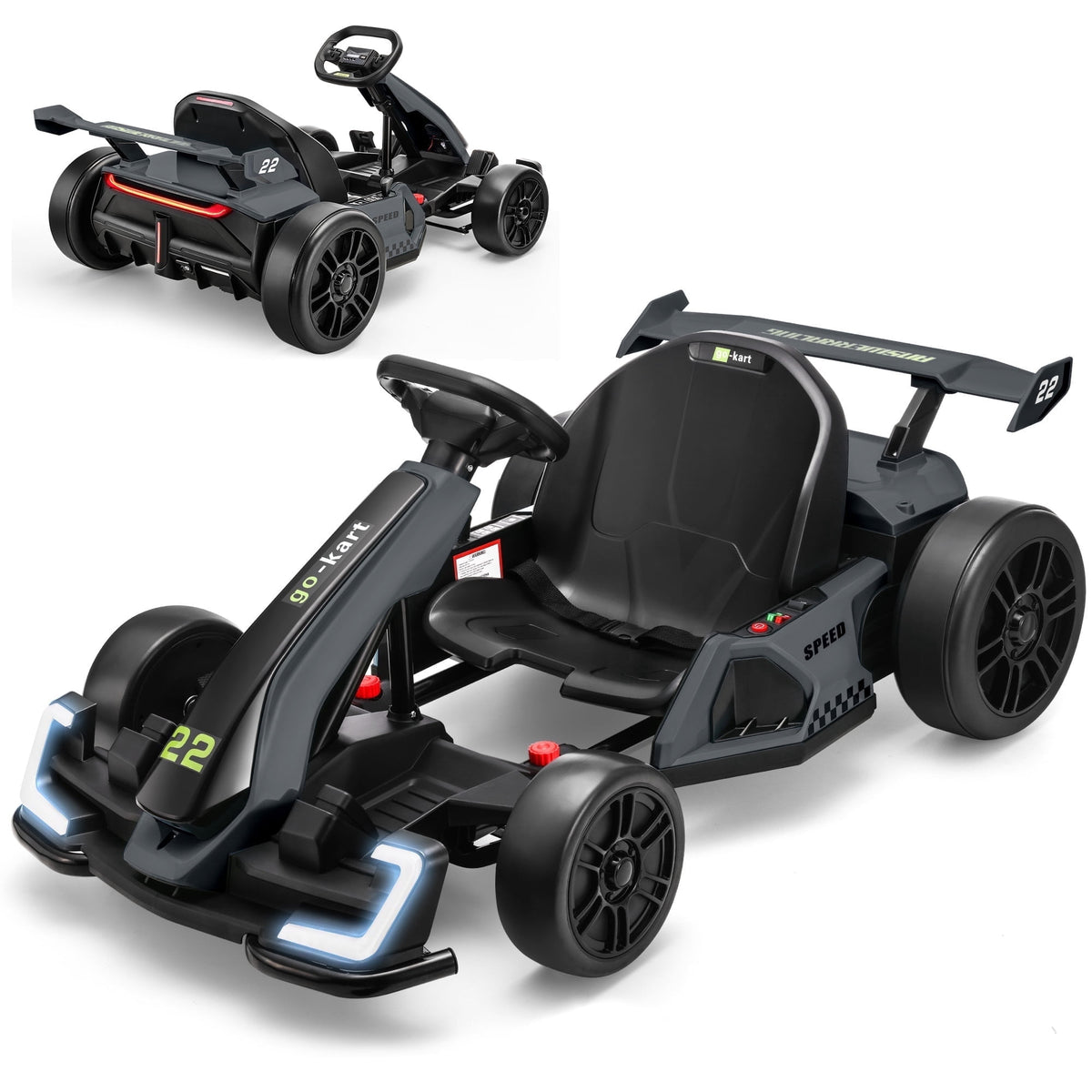 Funcid 24V 7AH Go Kart for Kids, 300W Powered Ride on Toys for 6+, Racing Go Kart with Drift/Sport Mode for Outdoor, Speed 4-8MPH, 110lbs Max Load