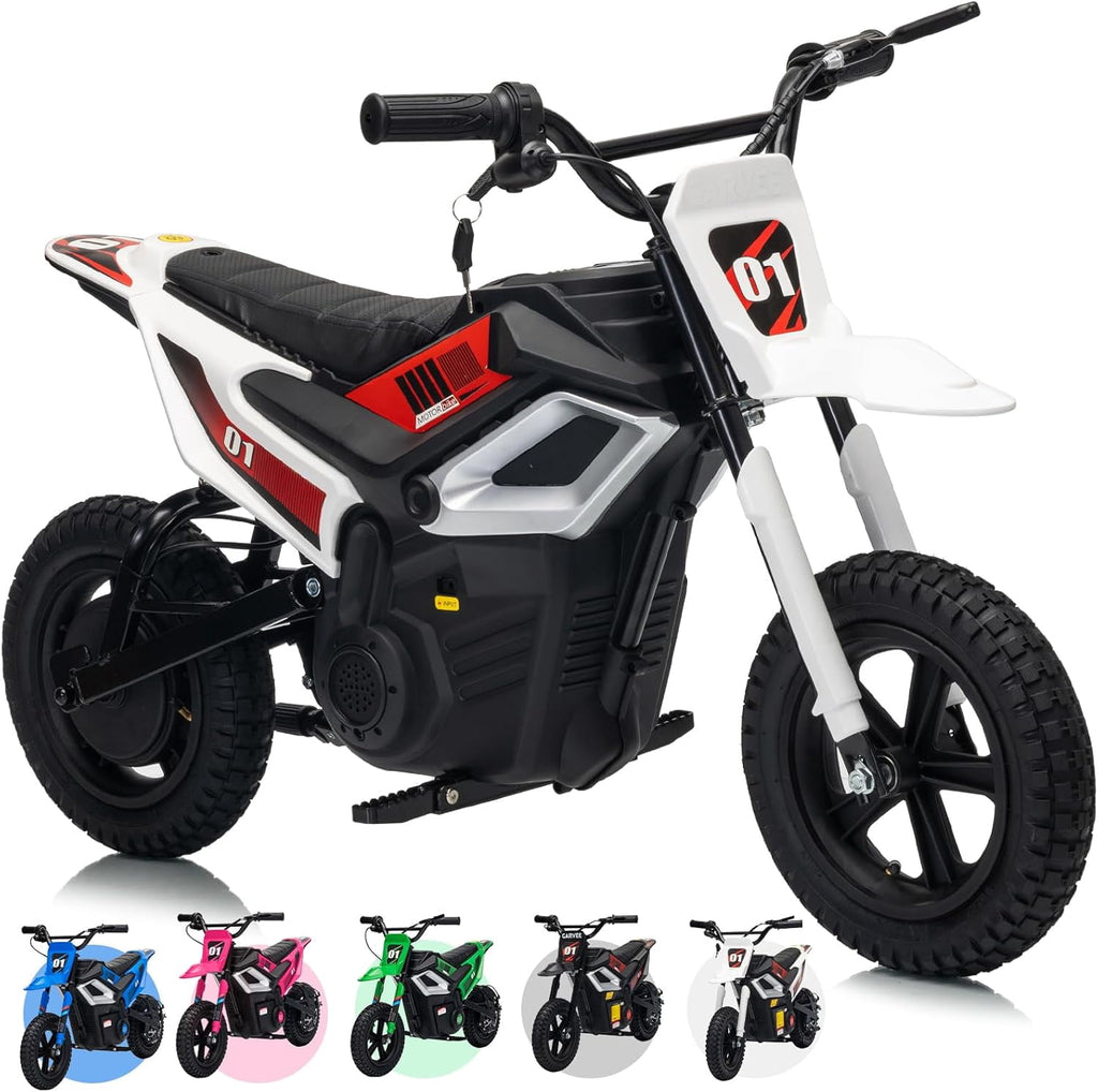Fectiontool 24V Electric Ride-On Motorcycle, 350W Motor, 24V 7Ah Rechargeable Battery, Battery Powered Ride-On Bike, Energy-Efficient Charger Included,White