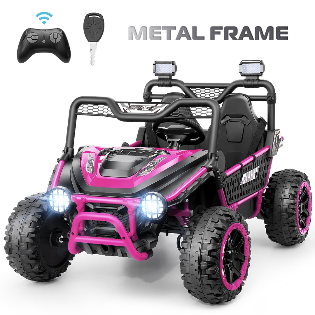 VIBESPARK XXL 24V Ride on Toys for Big Kids Ages 3-8, Key Start Metal Frame UTV with Power Display, 7AH Ride on Cars w/ 150W Motors, Bluetooth, Volume Knob, Safety Belt, Max 5mph, Pink