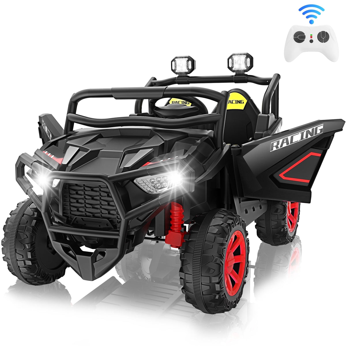 Funcid 24 Volt Ride on Toys, 2-Seater Ride on Cars with Remote Control, 400W Electric Car for Kids, Ride on UTV w/ Bluetooth, MP3, Seat Belts, Volume Adjustment, Suspension, Green