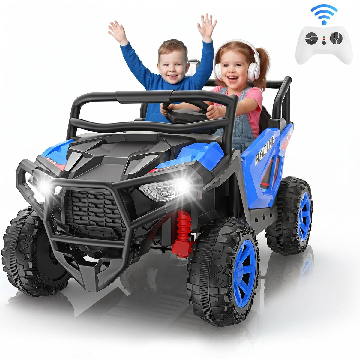 Funcid 24 Volt Ride on Toys, 2-Seater Ride on Cars with Remote Control, 400W Electric Car for Kids, Ride on UTV w/ Bluetooth, MP3, Seat Belts, Volume Adjustment, Suspension, Green