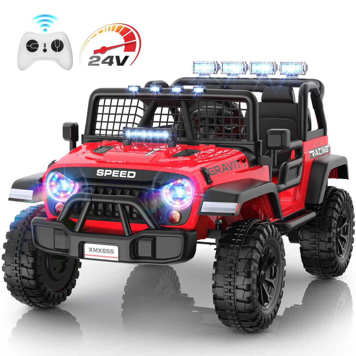 Funcid 24 Volt Ride on Toys with Remote Control, 400W 2-Seater Ride on Cars with Colored LED Lights & Battery Indicator, Electric Car for Kids w/ Bluetooth, Light Control, Volume Knob, Pink