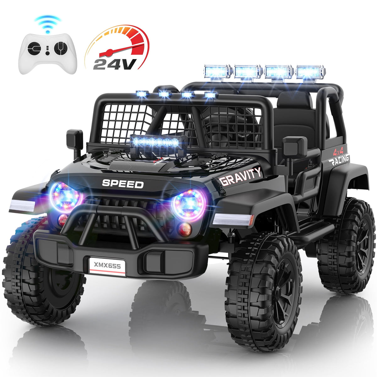 Funcid 24 Volt Ride on Toys with Remote Control, 400W 2-Seater Ride on Cars with Colored LED Lights & Battery Indicator, Electric Car for Kids w/ Bluetooth, Light Control, Volume Knob, Pink