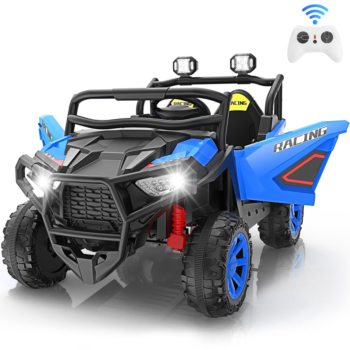 Funcid 24 Volt Ride on Toys, 2-Seater Ride on Cars with Remote Control, 400W Electric Car for Kids, Ride on UTV w/ Bluetooth, MP3, Seat Belts, Volume Adjustment, Suspension, Green