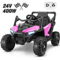 Funcid 24 Volt Ride on Toys with Remote Control & Battery Indicator, 400W Ride on UTV, Electric Car for Kids w/ Bluetooth, Music, LED Lights, Volume Adjustment Knob, 3 Speeds, Pink