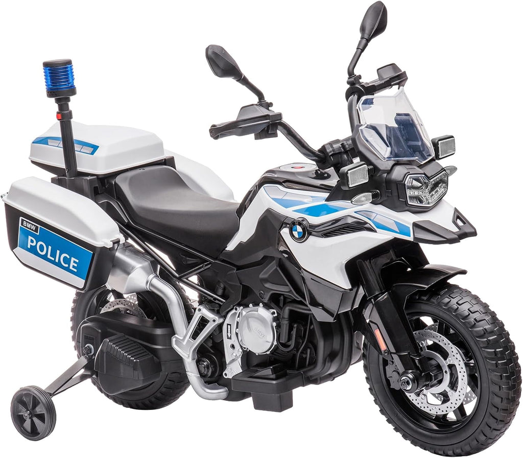 Licensed Electric Police Motorcycle Ride-On, 12V, Dual Motors, 2 Speeds, LED Lights, Spring Suspension, MP3, Training Wheels, for Ages 3-8,Police car