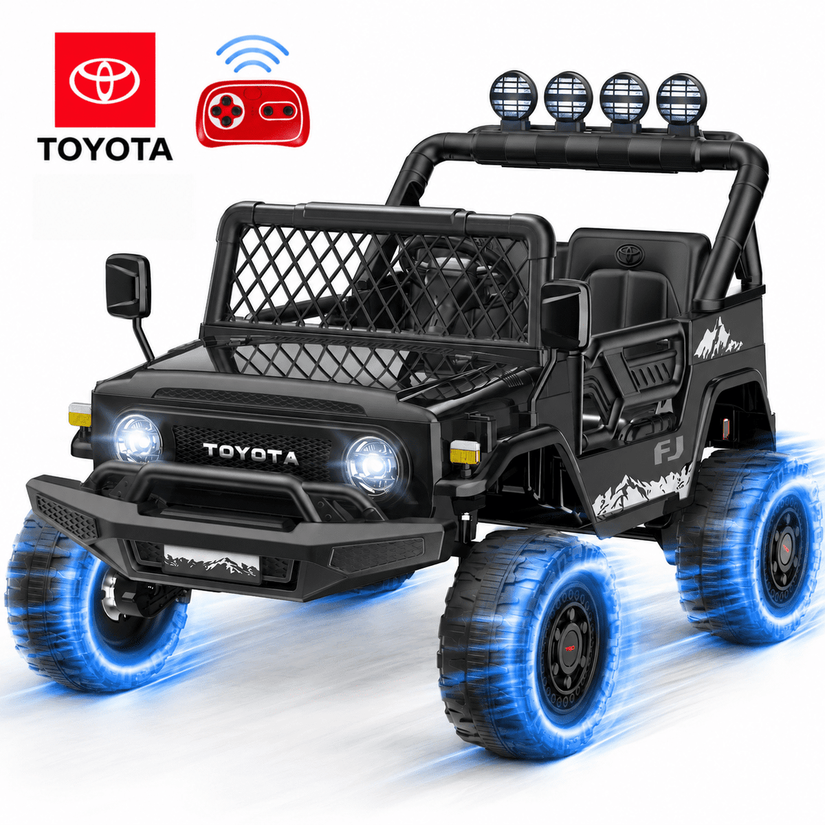 Officially Licensed Toyota FJ Ride On Toys 24V 800W, 4WD Kids Power Car Wheels for Boys Girls, 2 Seater Electric Car with Remote Control, 4 Motors, Music, LED Lights, Green