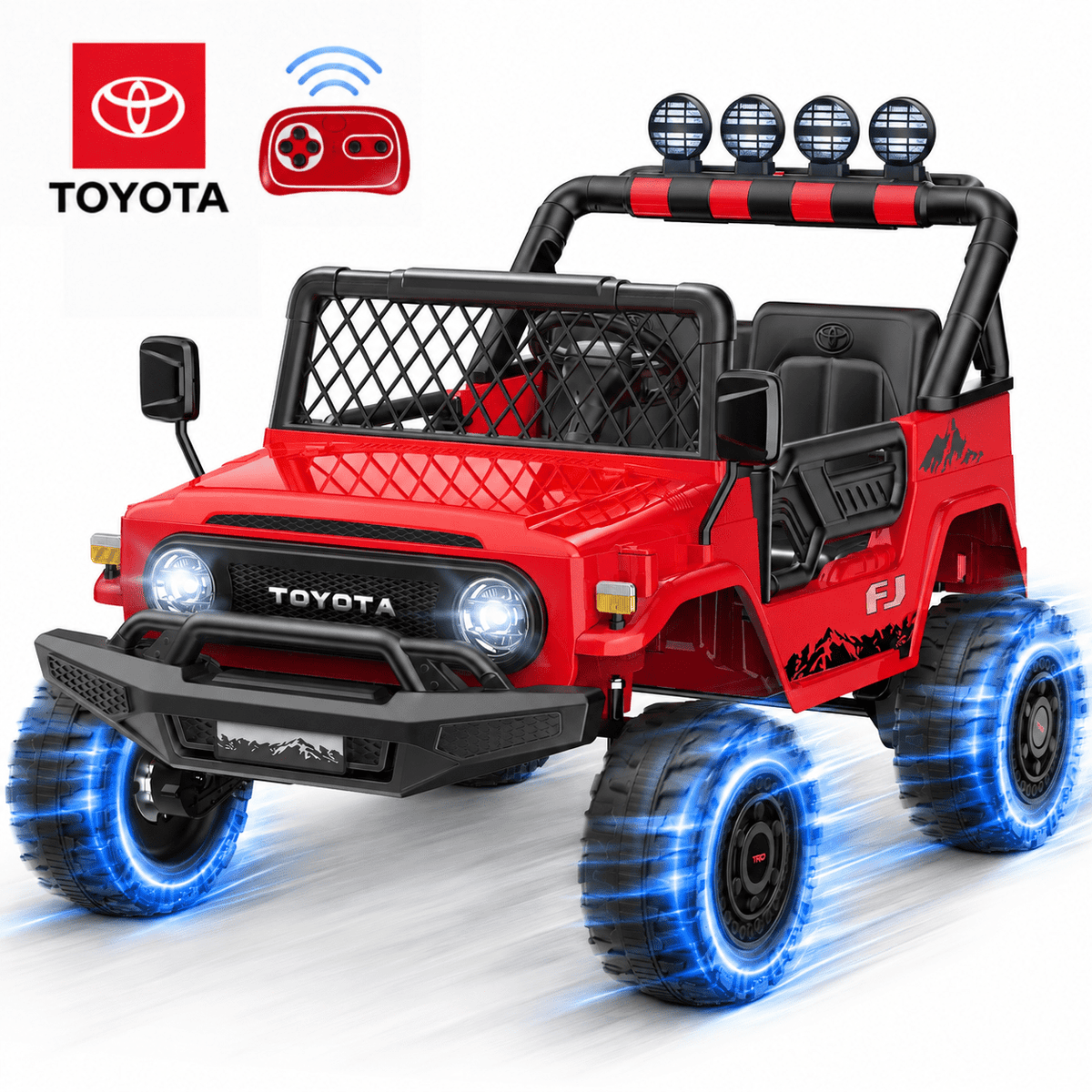 Officially Licensed Toyota FJ Ride On Toys 24V 800W, 4WD Kids Power Car Wheels for Boys Girls, 2 Seater Electric Car with Remote Control, 4 Motors, Music, LED Lights, Green