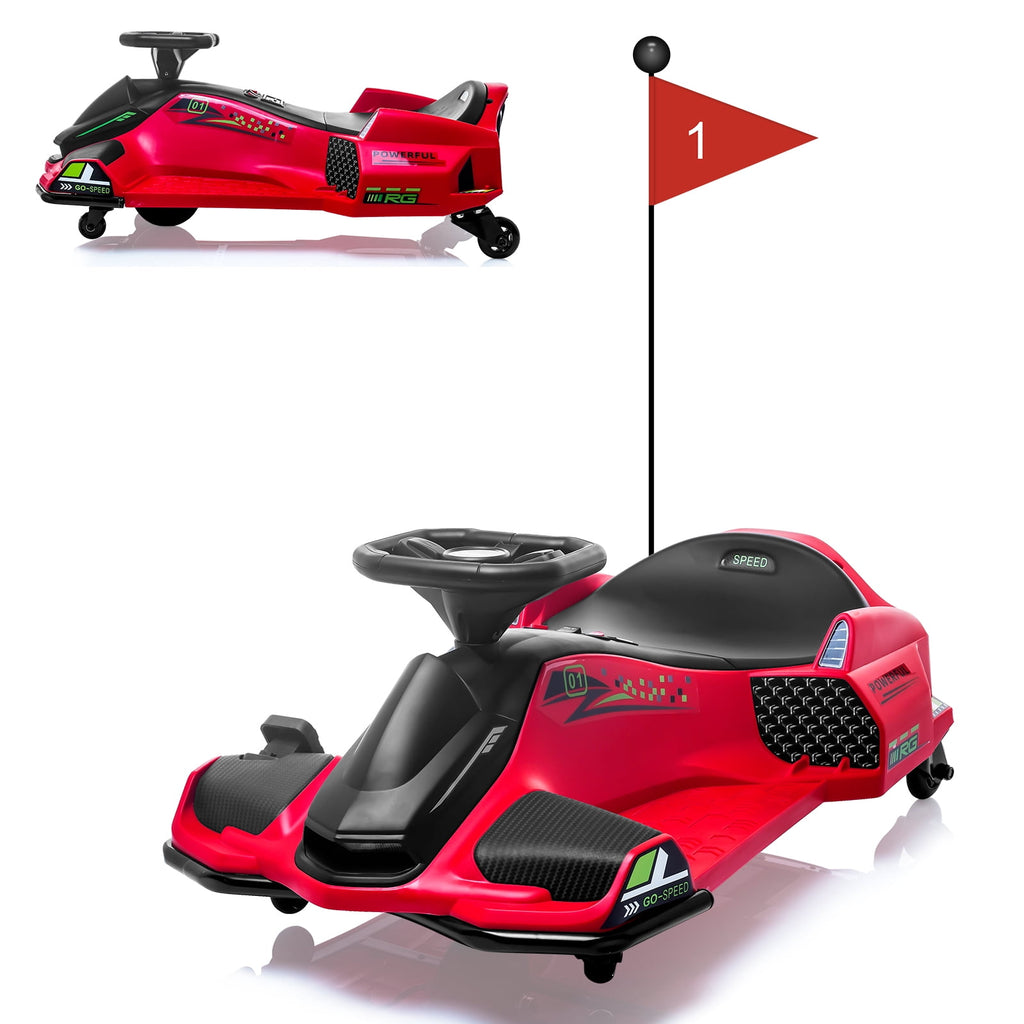 Ride On Drift Kart, Go Kart, Electric Go Kart 24V Drift Kart - 180W Brushless Motor, 7.5 mph Variable Speed, LED Light, Soft Start Battery Powered for Kids 8-12