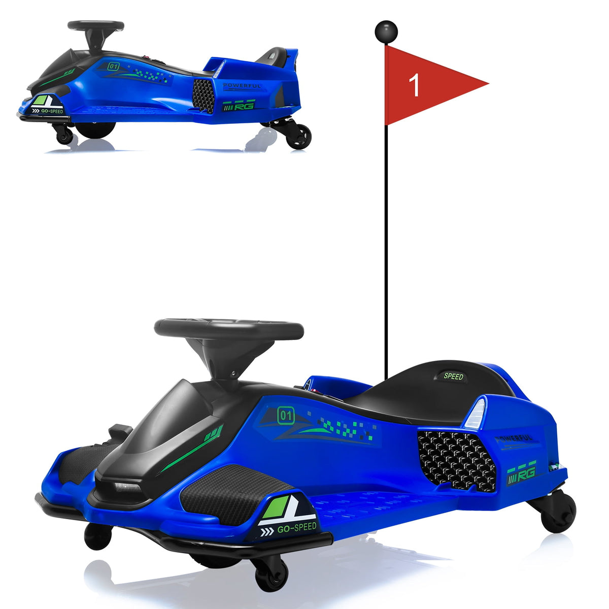 Ride On Drift Kart, Go Kart, Electric Go Kart 24V Drift Kart - 180W Brushless Motor, 7.5 mph Variable Speed, LED Light, Soft Start Battery Powered for Kids 8-12