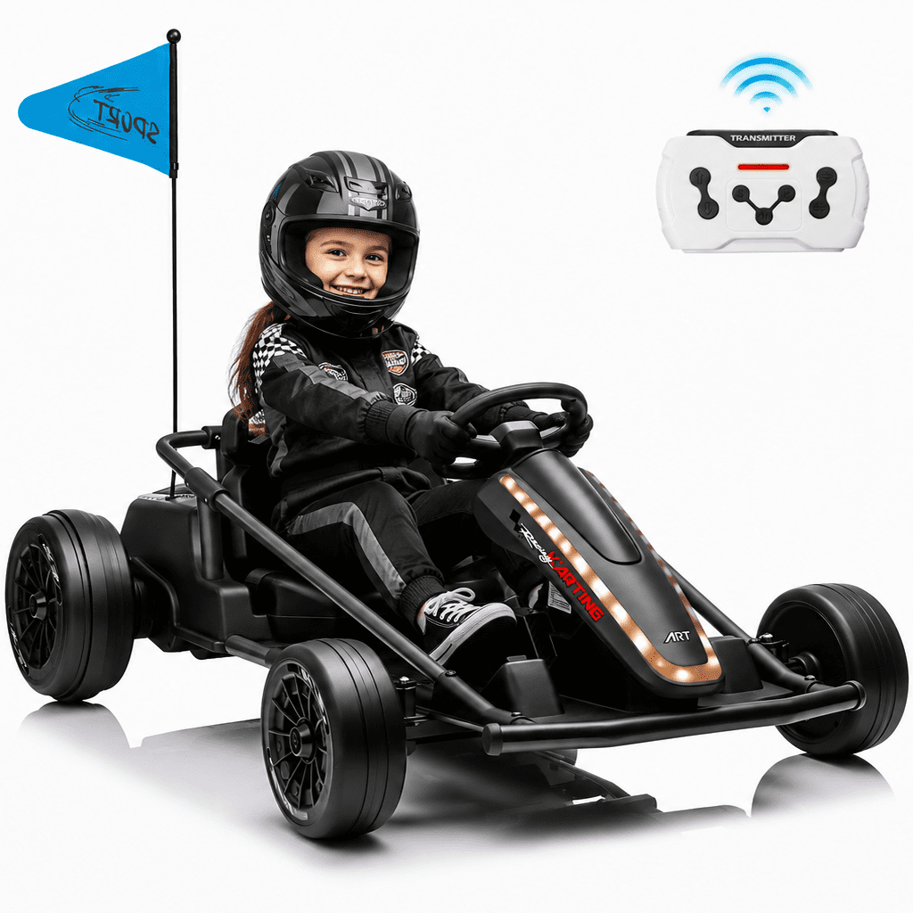 Sunnyfree 24 Volt Ride on Toys for Kids, 14Ah Electric Go Kart with Remote Control, 5–10 MPH, Drift Function, 2×200W Motors, Bluetooth Music, LED Lights, Seat Belt, Blue