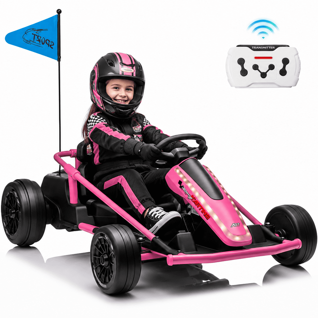 Sunnyfree 24 Volt Ride on Toys for Kids, 14Ah Electric Go Kart with Remote Control, 5–10 MPH, Drift Function, 2×200W Motors, Bluetooth Music, LED Lights, Seat Belt, Blue