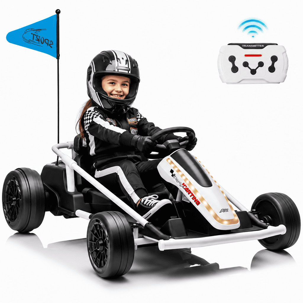 Sunnyfree 24 Volt Ride on Toys for Kids, 14Ah Electric Go Kart with Remote Control, 5–10 MPH, Drift Function, 2×200W Motors, Bluetooth Music, LED Lights, Seat Belt, Black