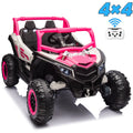 Sunnyfree 24 Volt Ride on Toys, 4WD Electric Car for Kids, Power Car Wheels with Remote Control, Bluetooth, Spring Suspension, LED Light, Pink