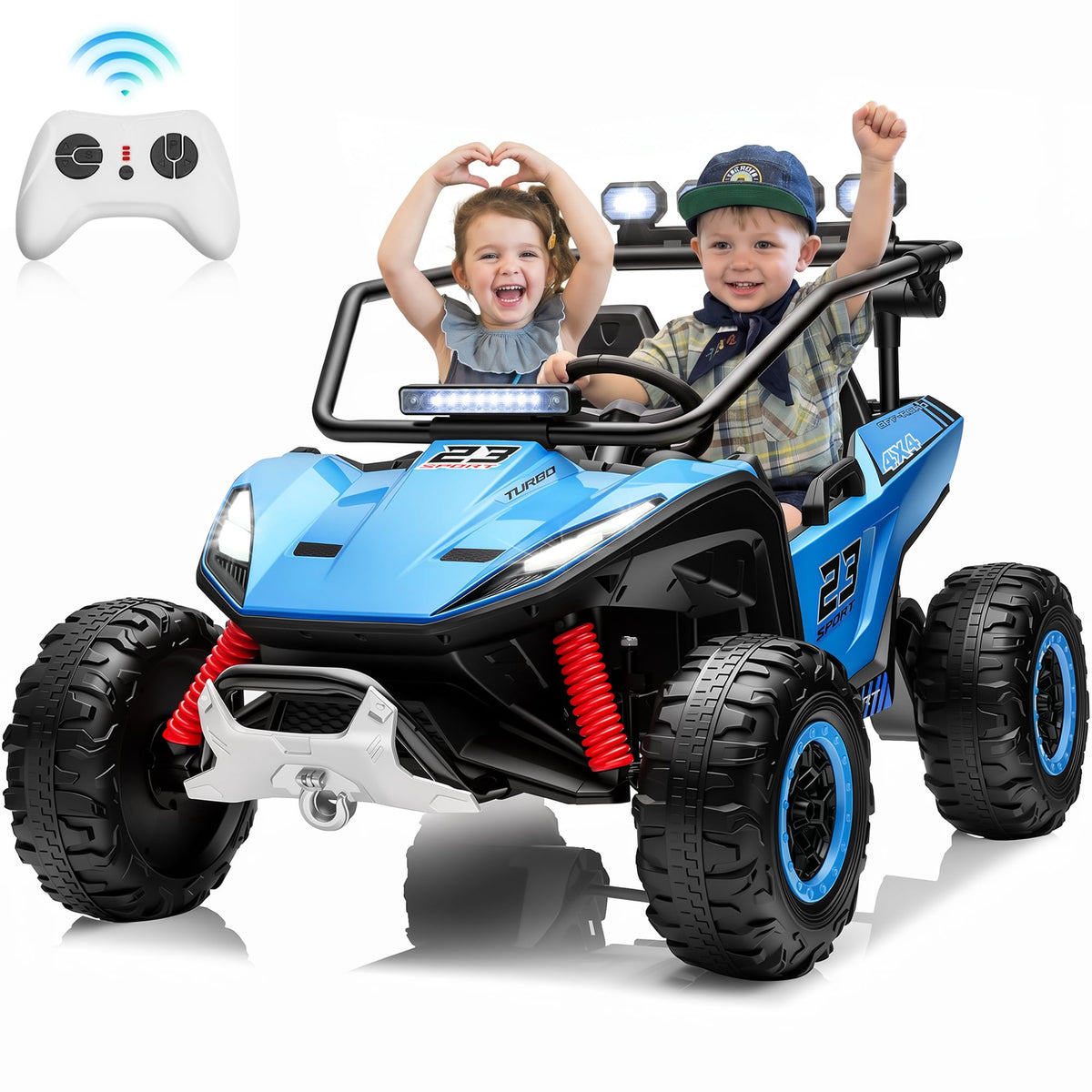 Sunnyfree 24V Ride on Toys 2 Seater UTV for Kids, 4WD 800W Electric Car with Parent Remote Control, LED Lights, Bluetooth Music, Roll Cage, Black