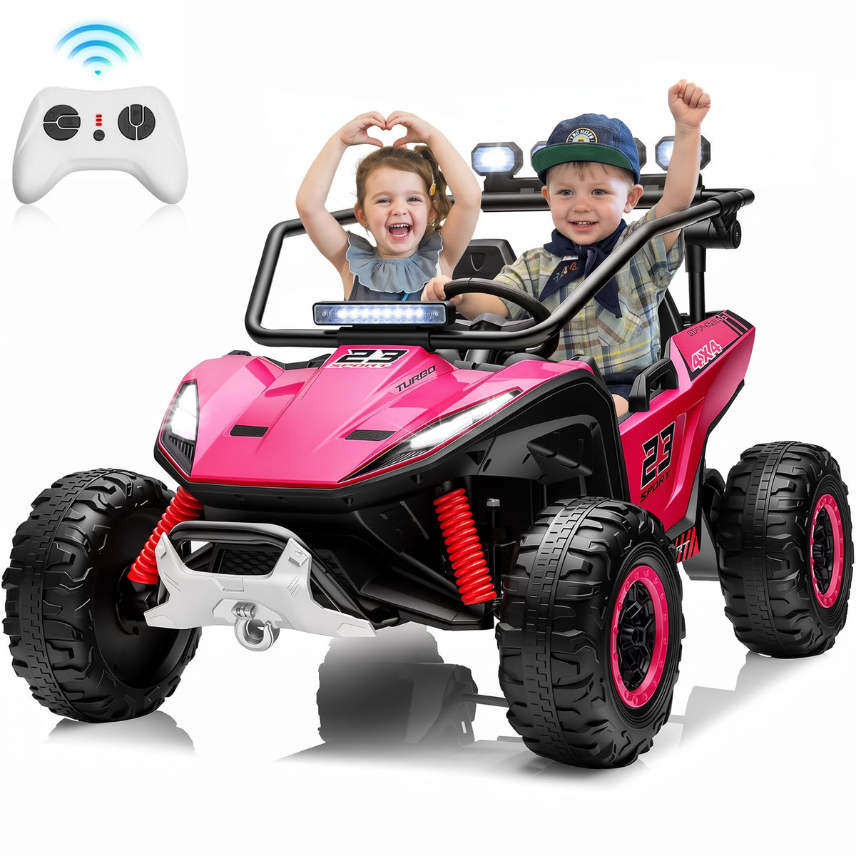 Sunnyfree 24V Ride on Toys 2 Seater UTV for Kids, 4WD 800W Electric Car with Parent Remote Control, LED Lights, Bluetooth Music, Roll Cage, Black