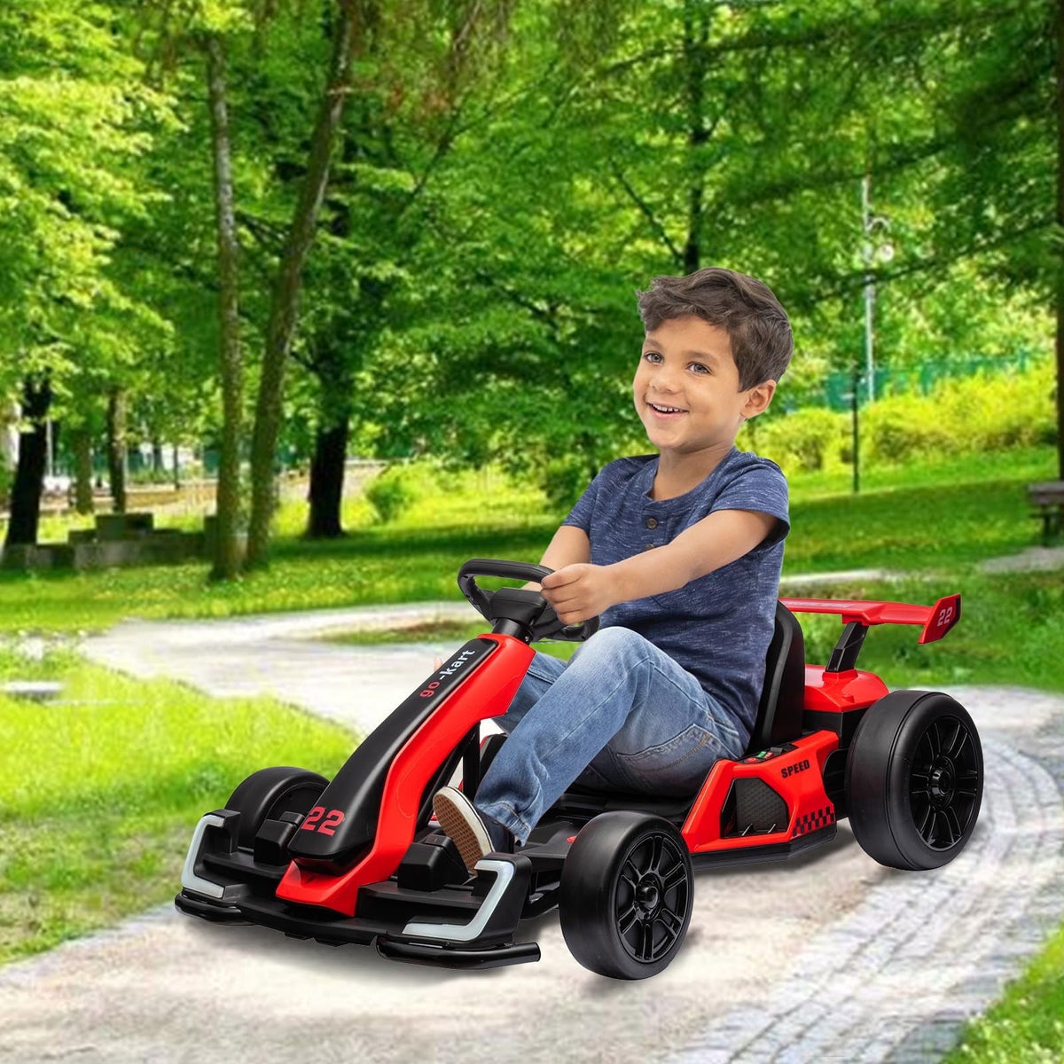 TROPOW Kids Cars Electric Ride On,24V Kids Go Kart,300W Powerful Electric Drift Kart Car with Adjustable Seat,IDE On Toy with 4 Speed Mode,Brake Pedal for Age 6-12,Christmas Gift for Kids,Gray