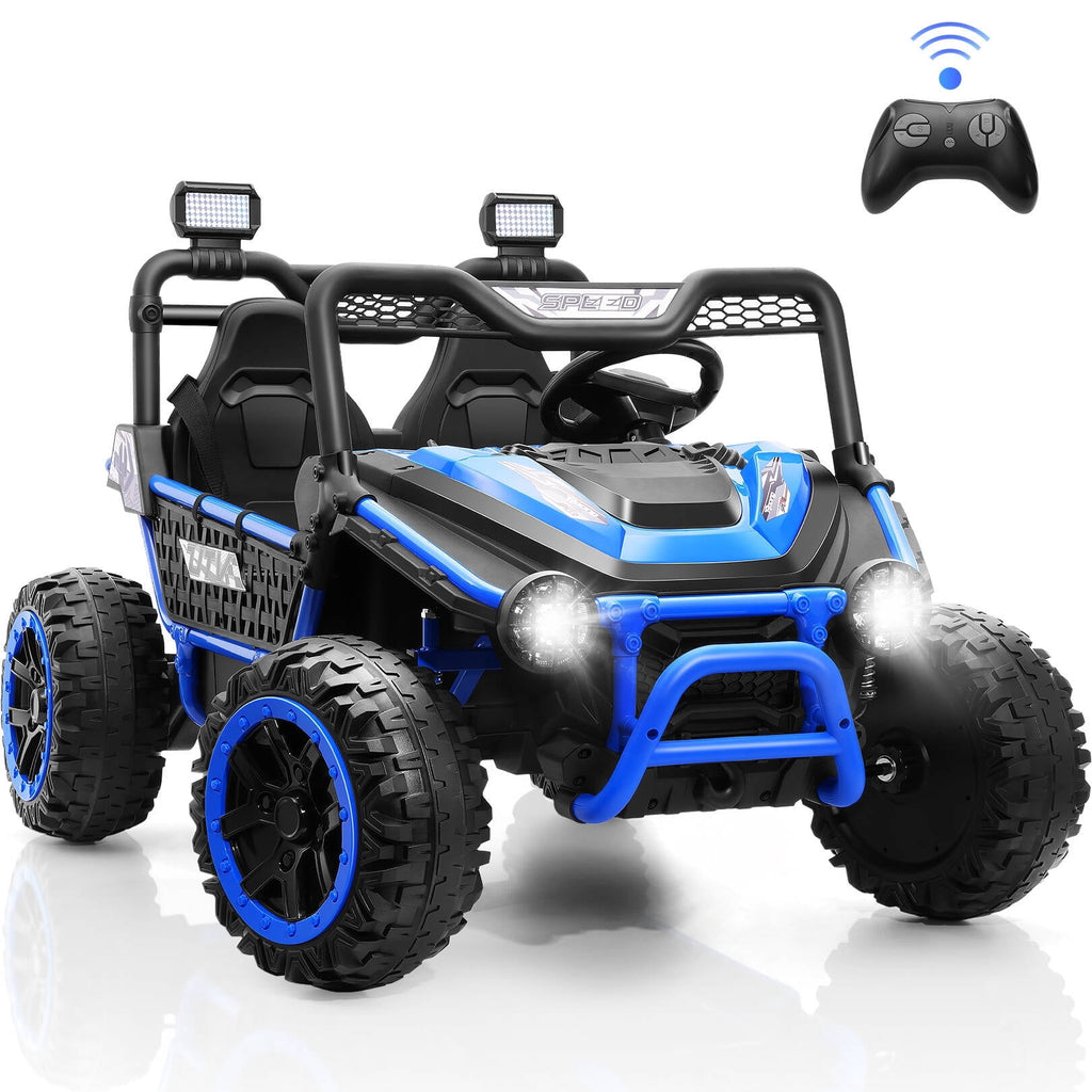 Farmdex 24V Ride on Car Truck, 2 Seater Electric UTV w/Remote Control, 21.5" Spacious Seat Ride on Toy for Kids Aged 3-10, Music, Storage, LED Light, Blue