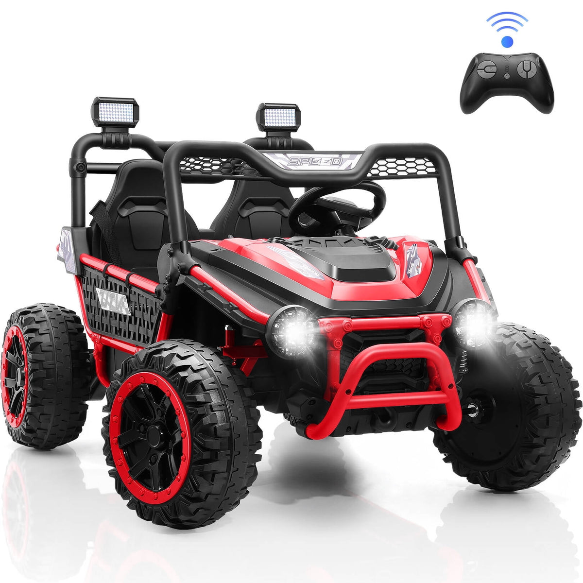 Farmdex 24V Ride on Car Truck, 2 Seater Electric UTV w/Remote Control, 21.5" Spacious Seat Ride on Toy for Kids Aged 3-10, Music, Storage, LED Light, Blue