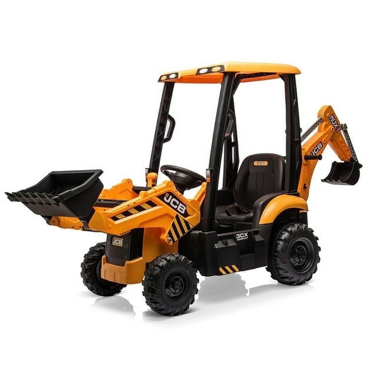 4 in 1 Ride on Excavator & Bulldozer, 12V Kids Electric Vehicle with Remote Control, Front Loader, Digger, Horn, Adjustable Seat, Excavator Ride on Car Toy, White