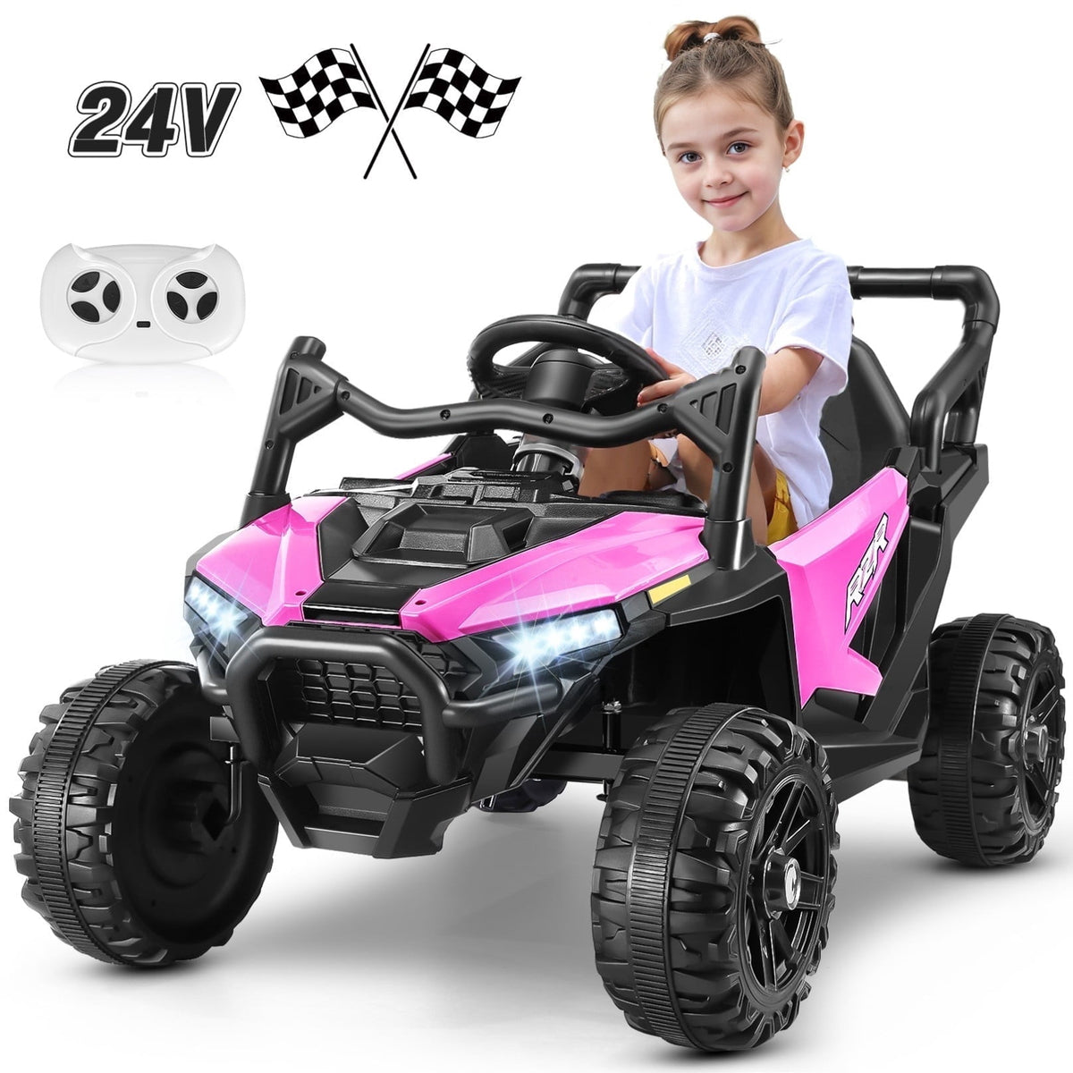 VIBESPARK 24V Ride on Toys for Kids, Ride on Cars with Remote Control, Powered Ride on Electric Car w/ Bluetooth, Music Player, LED Lights, Blue