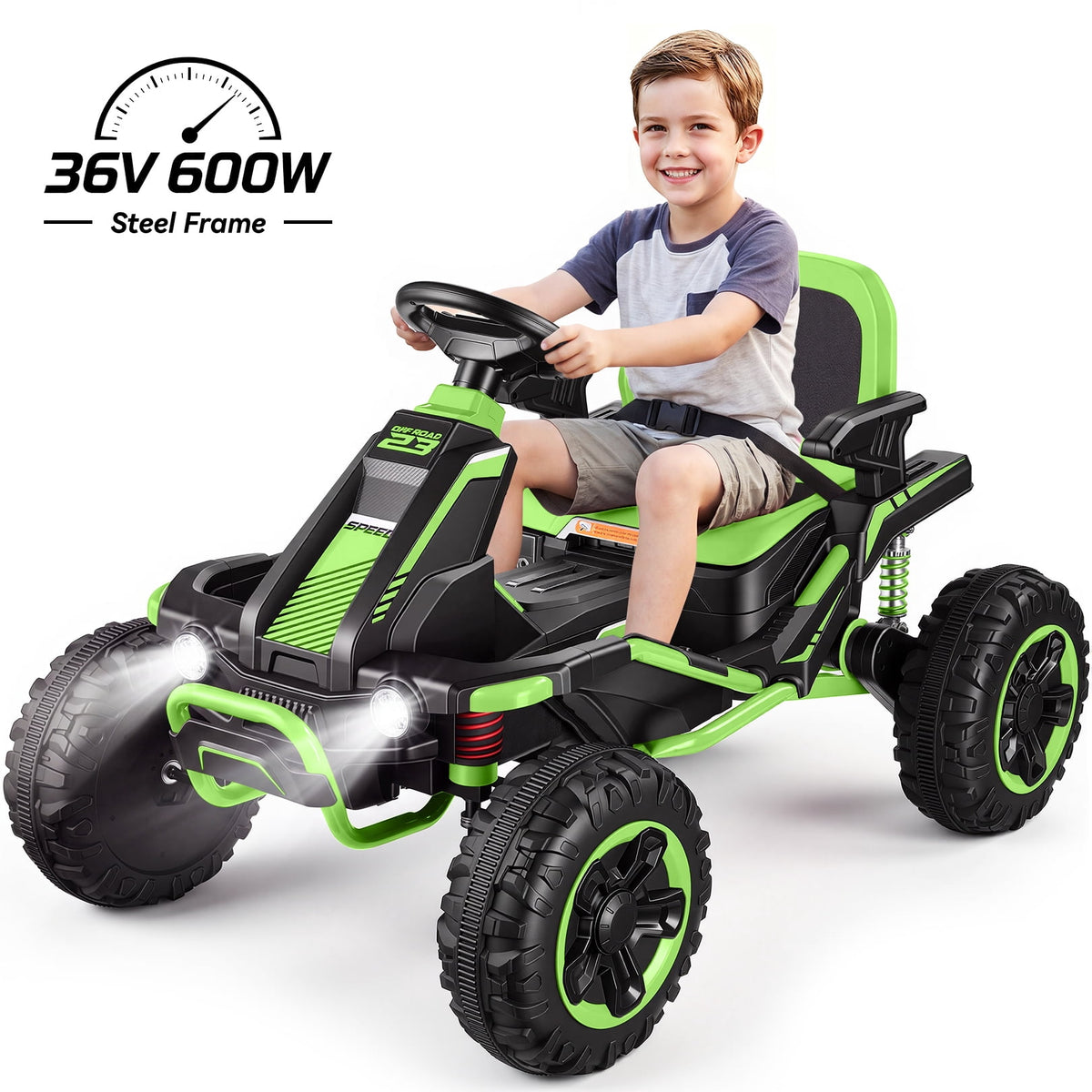 VIBESPARK 36V Ride on Toys for Big Kids Ages 6-12, 600W Ride on Cars up to 5.9 mph, Powerful 4 Wheeler Quad, Ride on ATV W/ Adjustable Seat, Ball-bearing Design, Power Display, Light Control, Blue