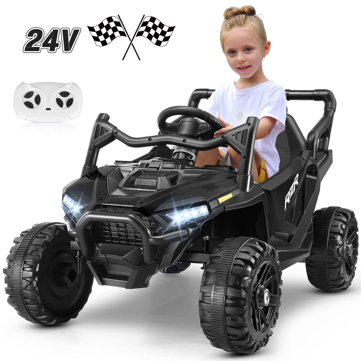 VIBESPARK 24V Ride on Toys for Kids, Ride on Cars with Remote Control, Powered Ride on Electric Car w/ Bluetooth, Music Player, LED Lights, Blue