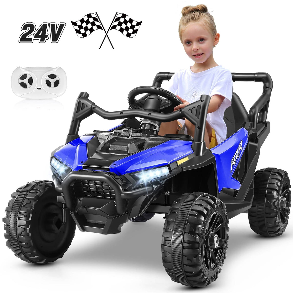 VIBESPARK 24V Ride on Toys for Kids, Ride on Cars with Remote Control, Powered Ride on Electric Car w/ Bluetooth, Music Player, LED Lights, Black