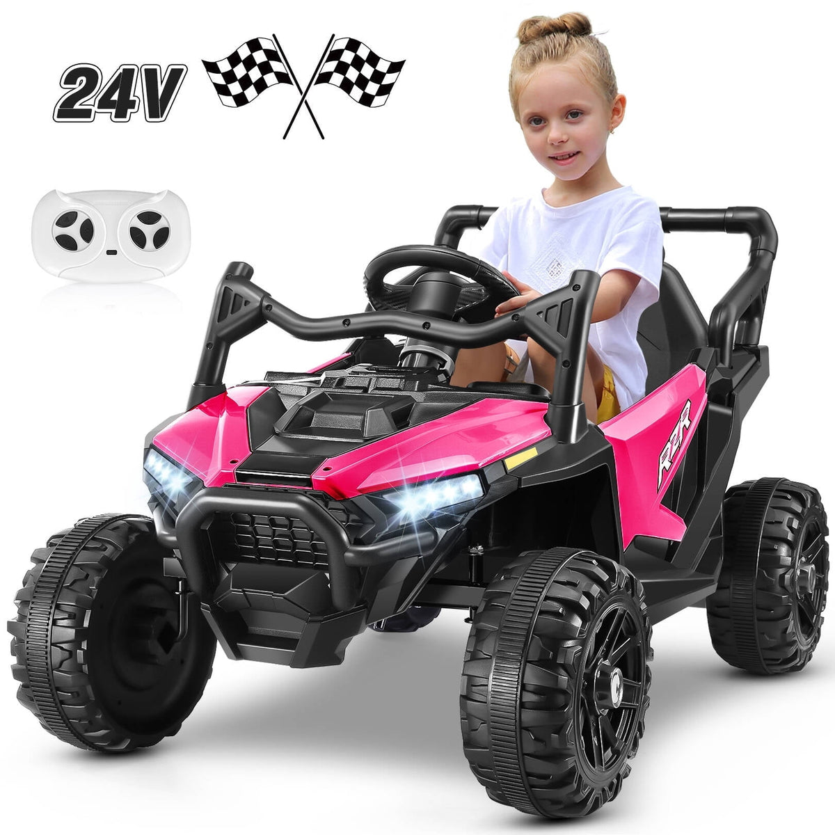 VIBESPARK 24V Ride on Toys for Kids, Ride on Cars with Remote Control, Powered Ride on Electric Car w/ Bluetooth, Music Player, LED Lights, Blue
