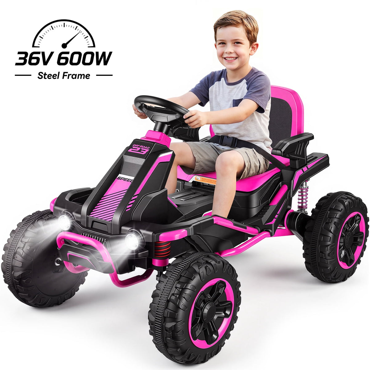 VIBESPARK 36V Ride on Toys for Big Kids Ages 6-12, 600W Ride on Cars up to 5.9 mph, Powerful 4 Wheeler Quad, Ride on ATV W/ Adjustable Seat, Ball-bearing Design, Power Display, Light Control, Blue