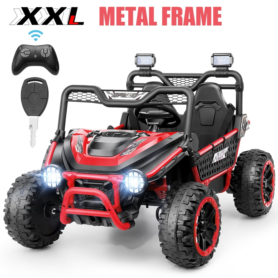 Funcid Metal Frame 24 Volt Ride on Toys, 2-Seater Ride on Cars with Remote Control, Electric Car for Kids, Power UTV Wheels with Key Start, Storage Bag, Bluetooth, Music, Spring Suspension, Pink