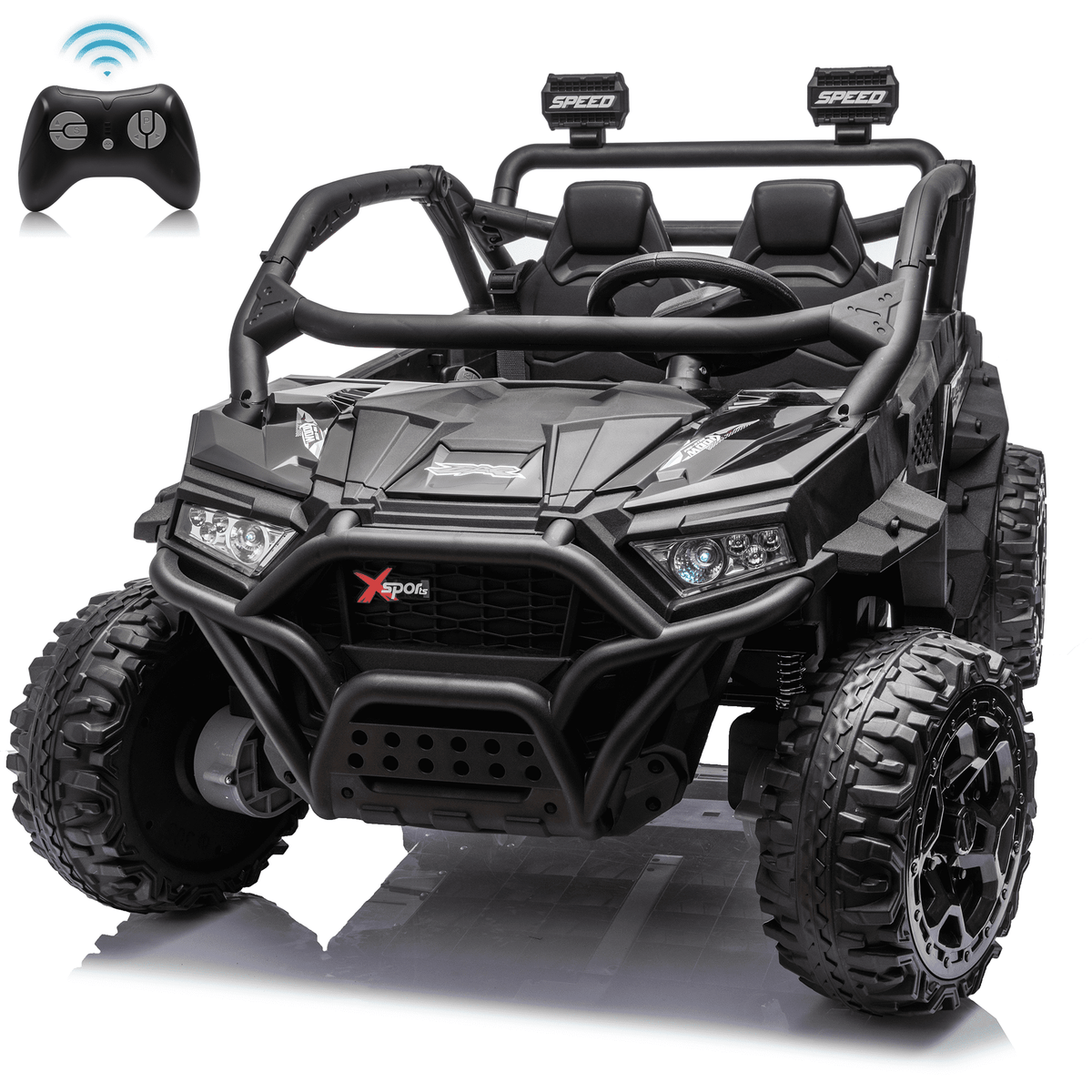 Zukpow 24V Ride Ons for Kids, 2 Seater Electric Car with Remote Control, 4x200W Motors, Power Car Wheels Ride on Toys UTV with Bluetooth Music, USB, Slow Start, LED Lights, Rear Storage Box, Black
