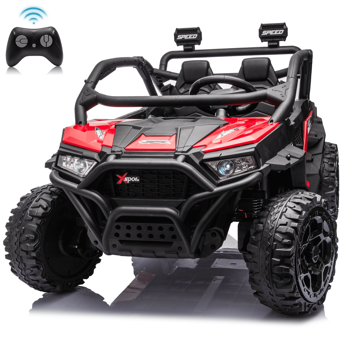 Zukpow 24V Ride Ons for Kids, 2 Seater Electric Car with Remote Control, 4x200W Motors, Power Car Wheels Ride on Toys UTV with Bluetooth Music, USB, Slow Start, LED Lights, Rear Storage Box, Black