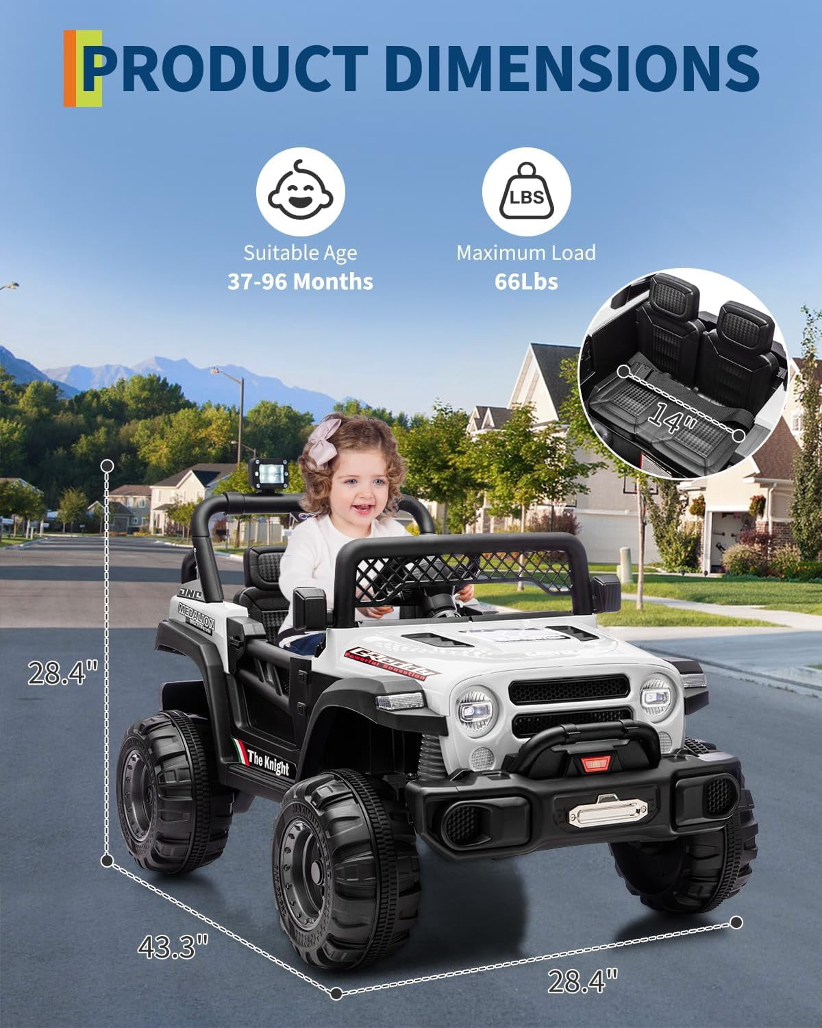 12V Electric Ride-On Truck, 4-Wheel Ride-On Car with Remote Control, 12V 7Ah Battery, Spring Suspension, LED Lights, Music, 66 Lbs