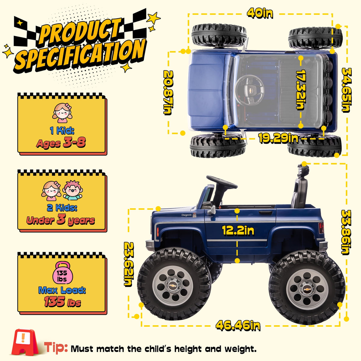 Sunnyfree Upgraded 4WD Chevrolet Cheyenne 24 Volt Ride on Toys, Electric Car for Kids, Power Truck Wheels with Remote, Bluetooth, USB, LED Lights, Black