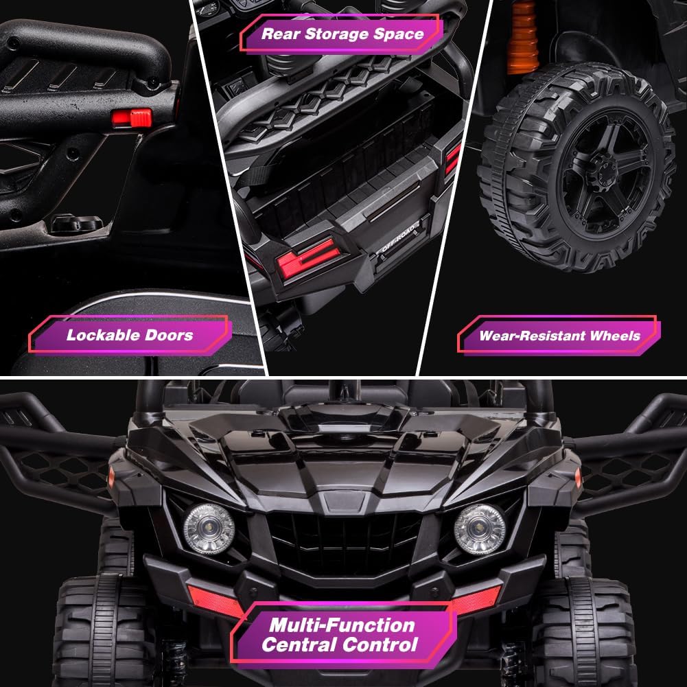12V Ride-On Electric Car with Trunk, Remote Control, Spring Suspension, Locking Door, 3 Speeds, LED Headlights, Music, USB & AUX, Electric Vehicle for Ages 3+,Black