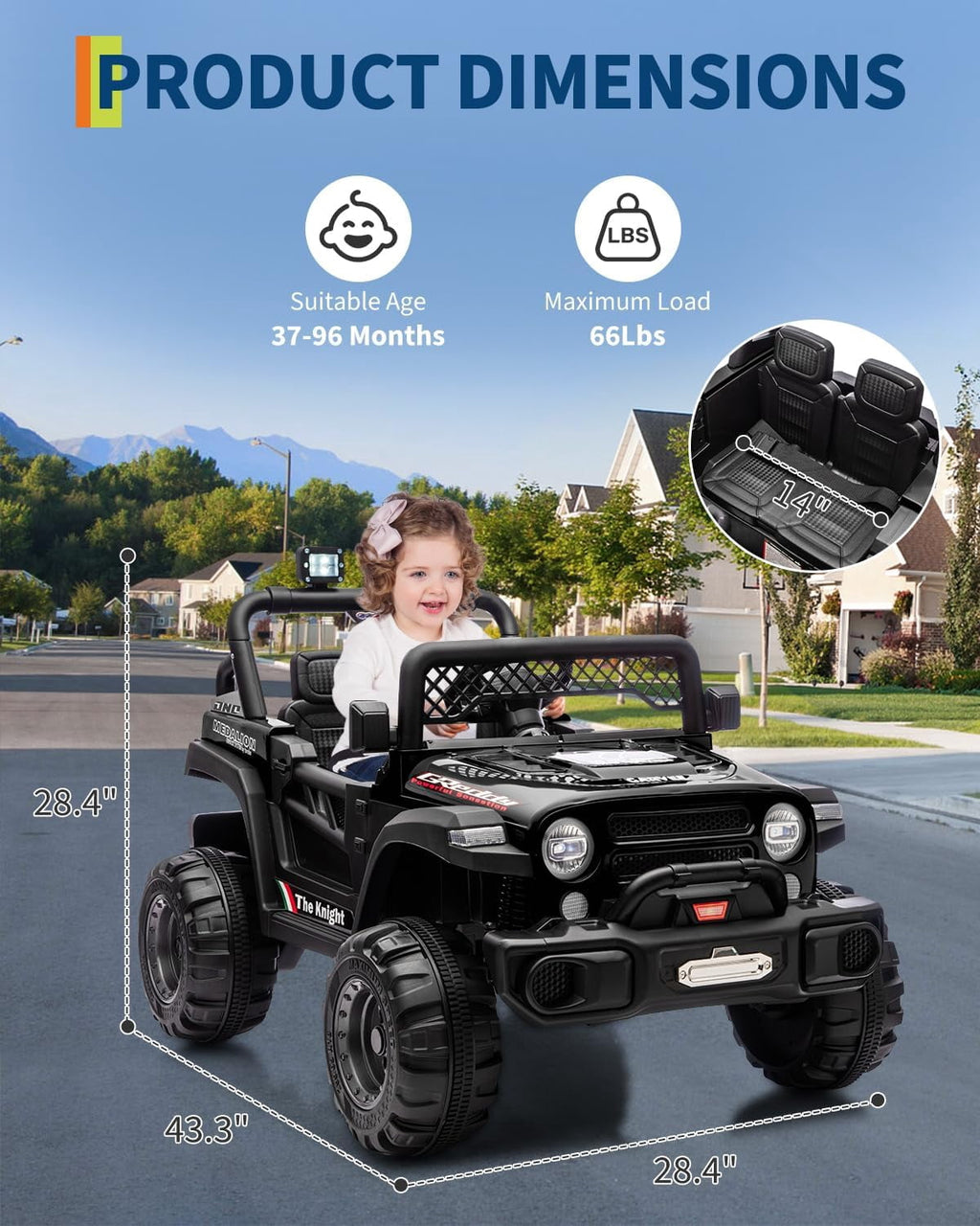 12V Electric Ride-On Truck, 4-Wheel Ride-On Car with Remote Control, 12V 7Ah Battery, Spring Suspension, LED Lights, Music, 66 Lbs
