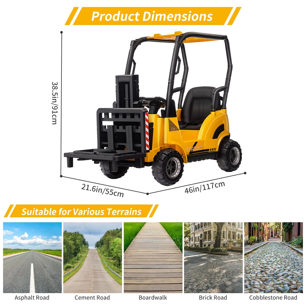 12V Kids Ride On Forklift Car with Tent and Remote Control – Liftable Fork & Pallet – Music, USB, MP3, Low Power Alarm, High/Low Speed – Construction Electric Vehicle Toy – Red