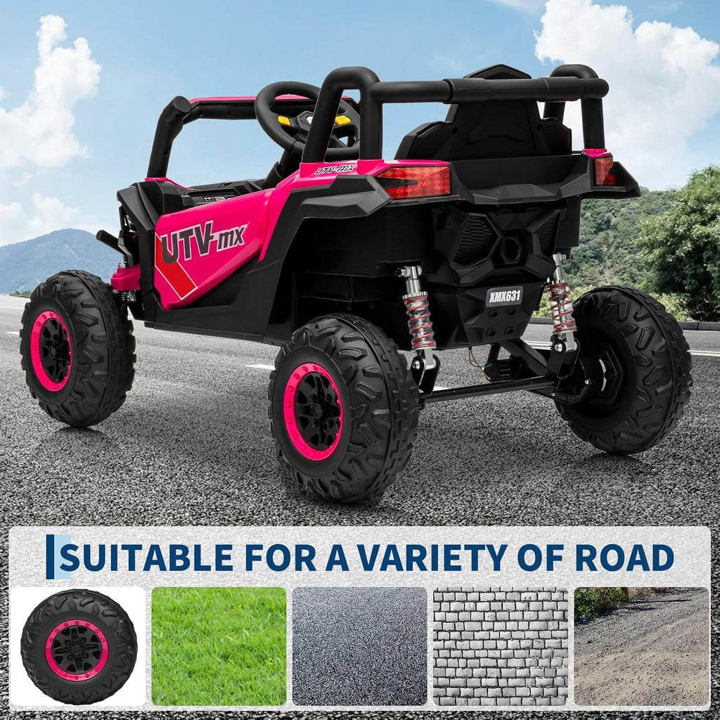 12V 4WD Ride-On Electric Car with Remote Control, 4-Wheel Drive, 4 Spring Suspension, Up to 5 MPH, LED Headlights, Bluetooth