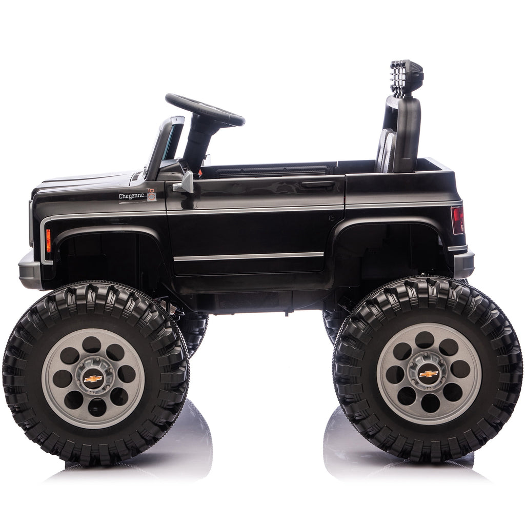 Sunnyfree Upgraded 4WD Chevrolet Cheyenne 24 Volt Ride on Toys, Electric Car for Kids, Power Truck Wheels with Remote, Bluetooth, USB, LED Lights, Black