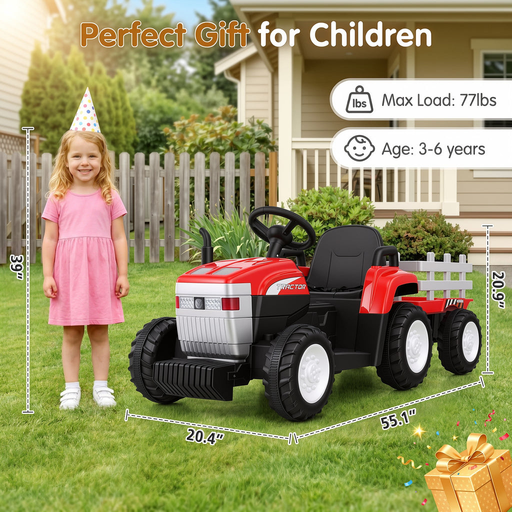 Farmdex 24V Ride on Tractor with Detachable Trailer, Ride on Toys for Kids w/ Remote Control, Electric Cars for Kids, LED Lights, Bluetooth, Music, MP3, Green