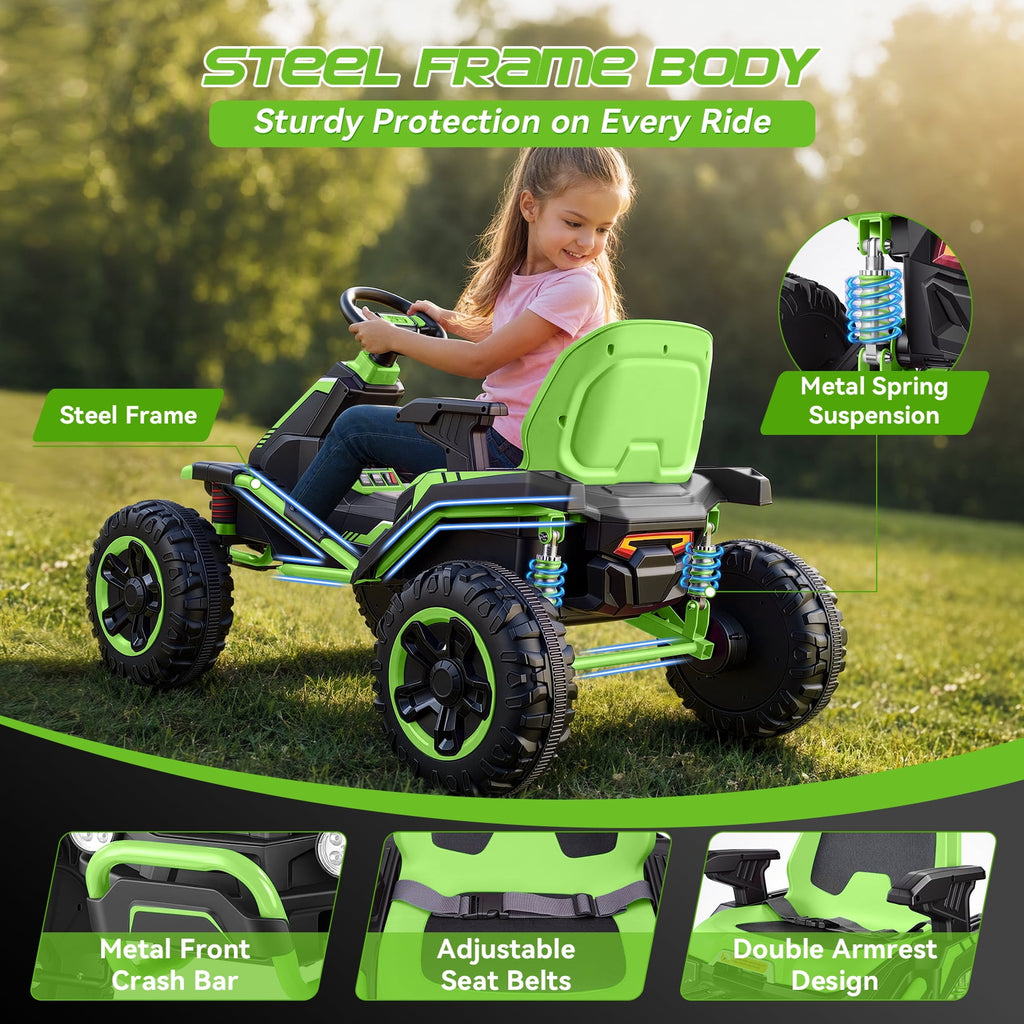 VIBESPARK 36V Ride on Toys for Big Kids Ages 6-12, 600W Ride on Cars up to 5.9 mph, Powerful 4 Wheeler Quad, Ride on ATV W/ Adjustable Seat, Ball-bearing Design, Power Display, Light Control, Blue