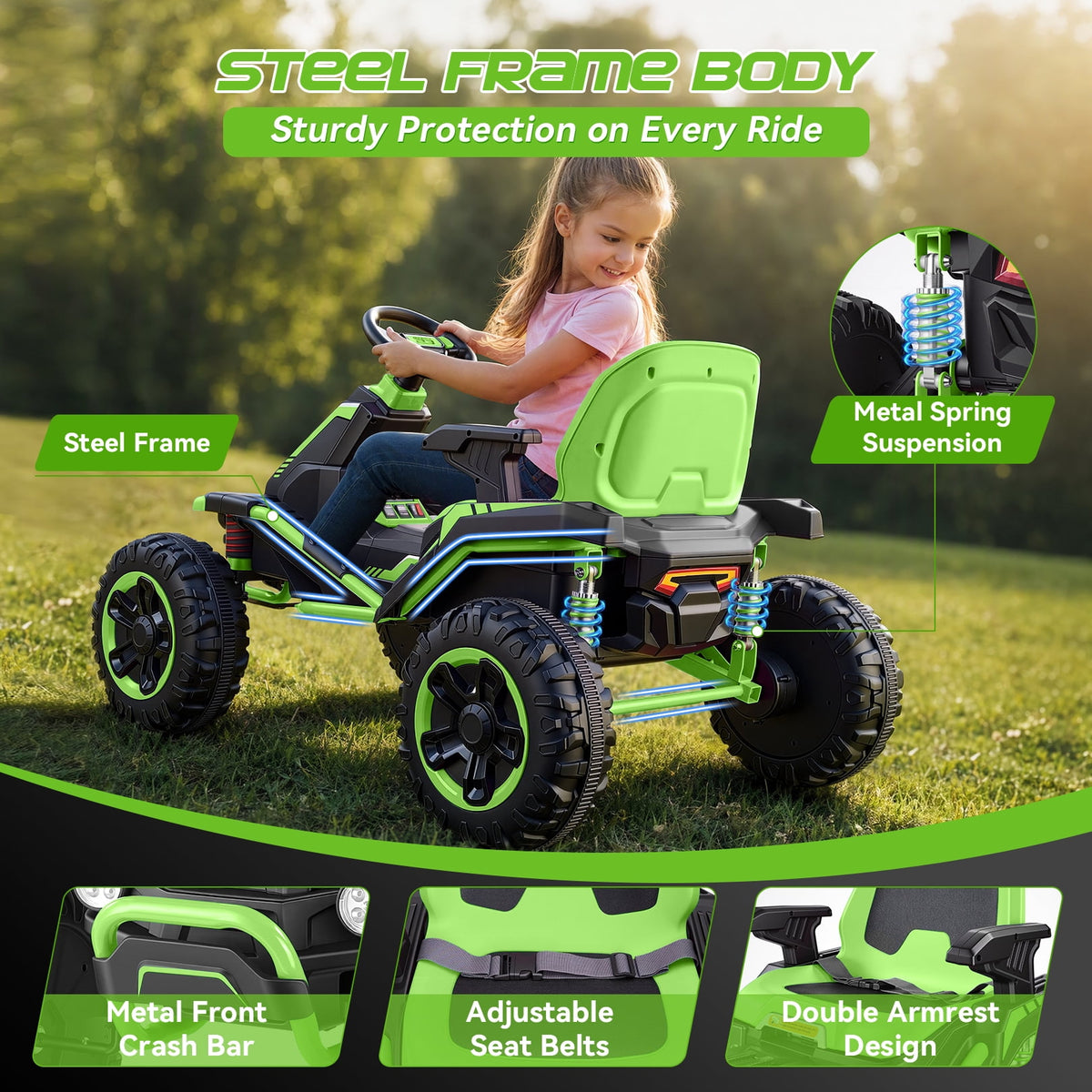 VIBESPARK 36V Ride on Toys for Big Kids Ages 6-12, 600W Ride on Cars up to 5.9 mph, Powerful 4 Wheeler Quad, Ride on ATV W/ Adjustable Seat, Ball-bearing Design, Power Display, Light Control, Blue