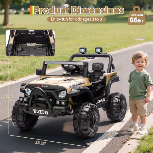 12V Kids Electric Ride-On Car – Parent Remote Control, 3 Speeds up to 4.1MPH, Spring Suspension, Seat Harness, Locking Doors, LED Headlights, wireless Music, Battery Powered Truck Toy