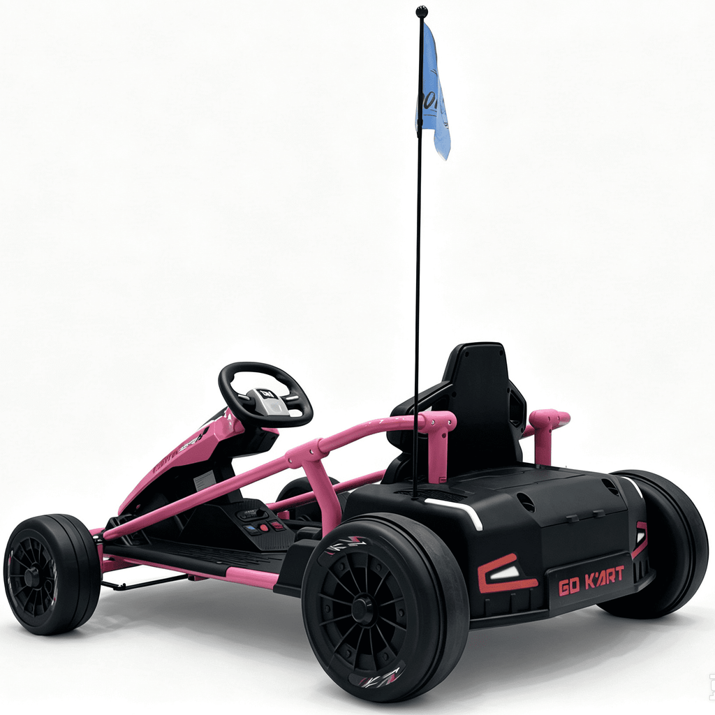 Sunnyfree 24 Volt Ride on Toys for Kids, 14Ah Electric Go Kart with Remote Control, 5–10 MPH, Drift Function, 2×200W Motors, Bluetooth Music, LED Lights, Seat Belt, Pink