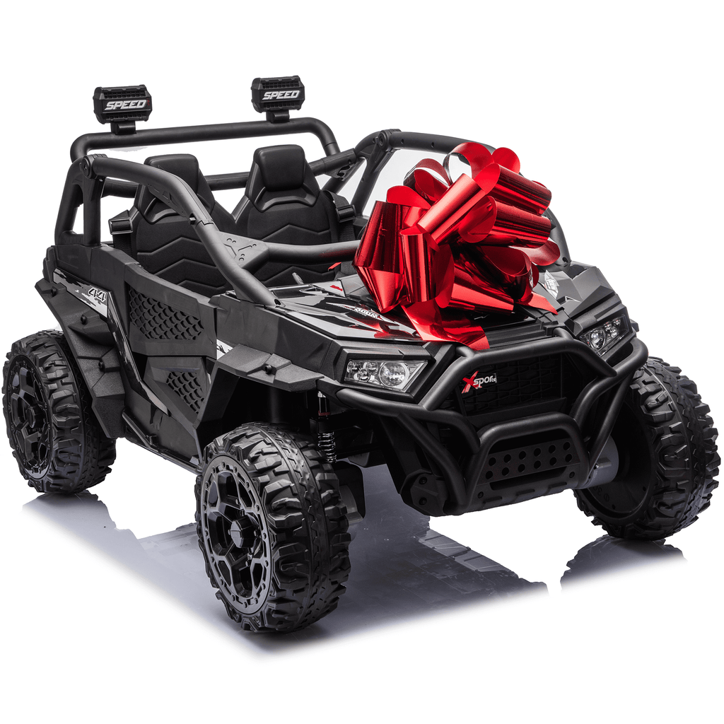 Zukpow 24V Ride Ons for Kids, 2 Seater Electric Car with Remote Control, 4x200W Motors, Power Car Wheels Ride on Toys UTV with Bluetooth Music, USB, Slow Start, LED Lights, Rear Storage Box, Black