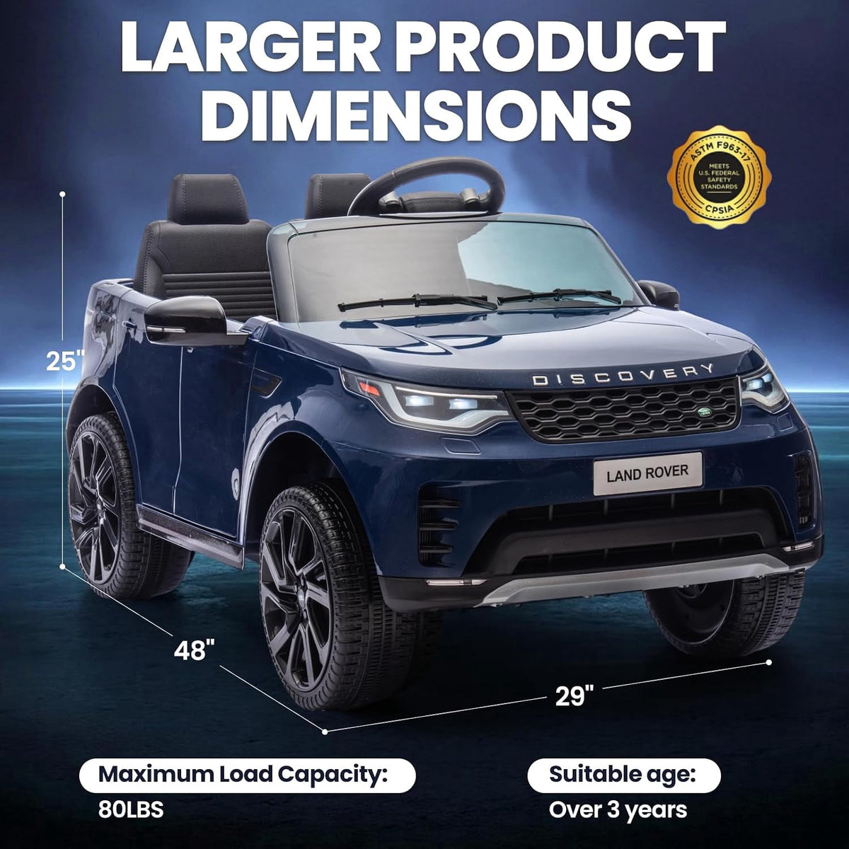 12V Licensed Land Rover 2-Seater Ride On Vehicle with Parent Remote Control, Double Doors, LED Lights, Manual Driving, Rechargeable Battery Powered Electric Ride On Car,Dark blue